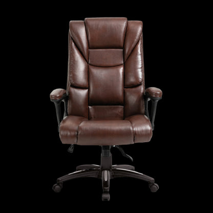 Brown leather office chair on a black background