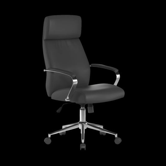 Black office chair with high backrest on a black background