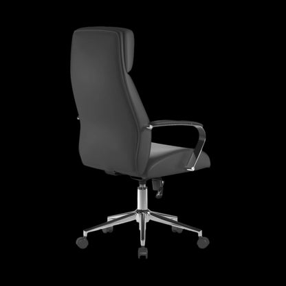 Black office chair with a high backrest on a black background
