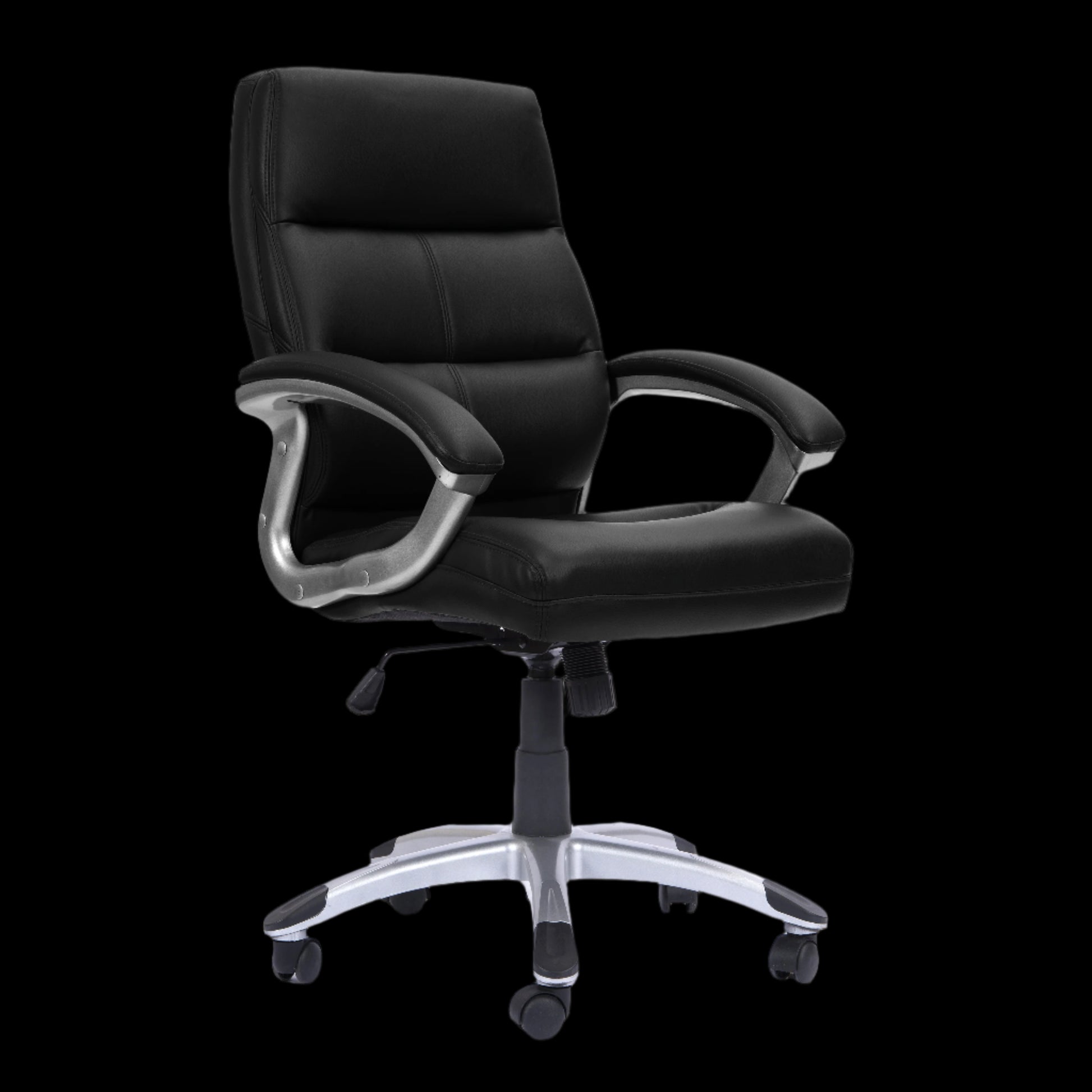 Black office chair with a black background