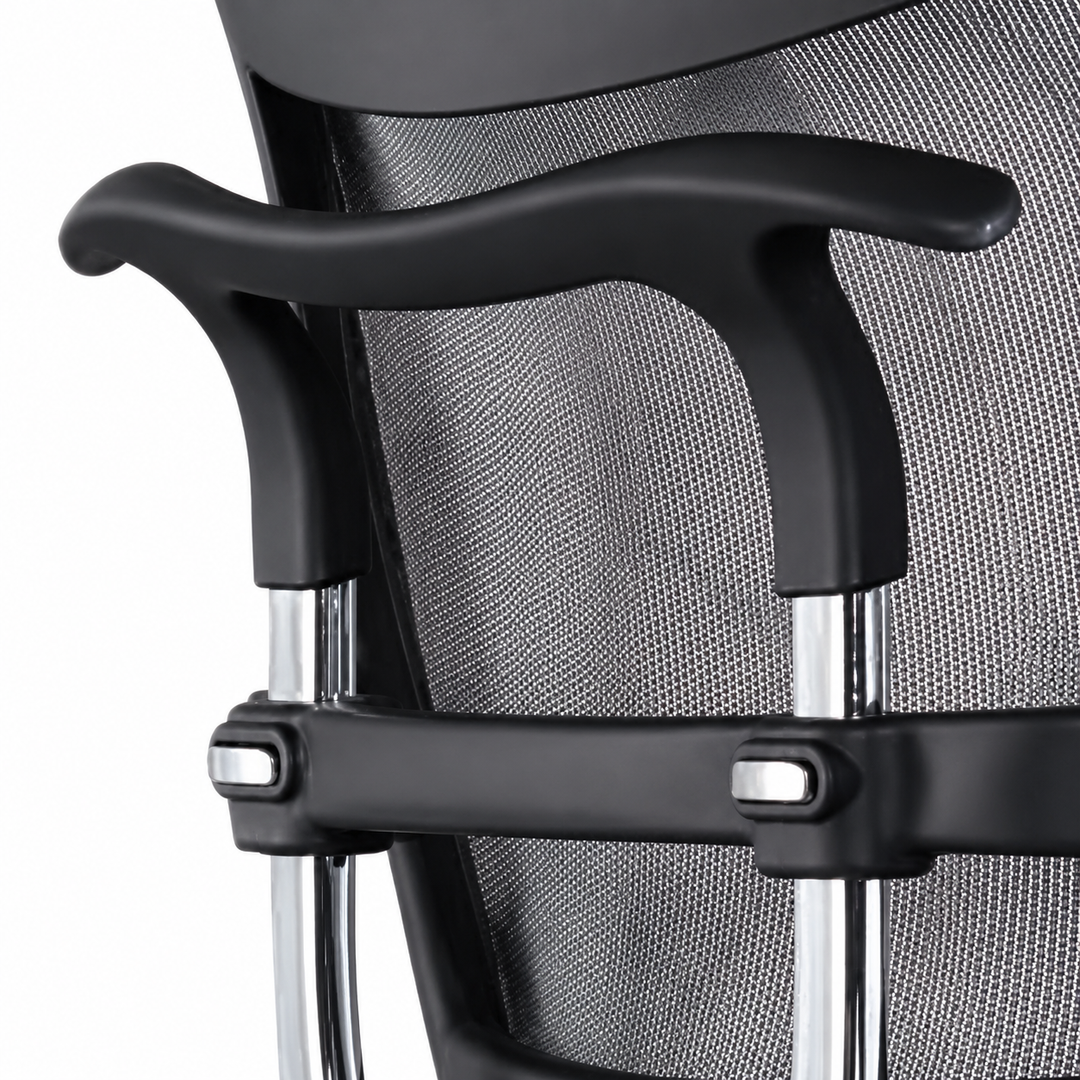 Integrated Coat Hanger - close view of the moulded hanger fitted across the top of a mesh backrest