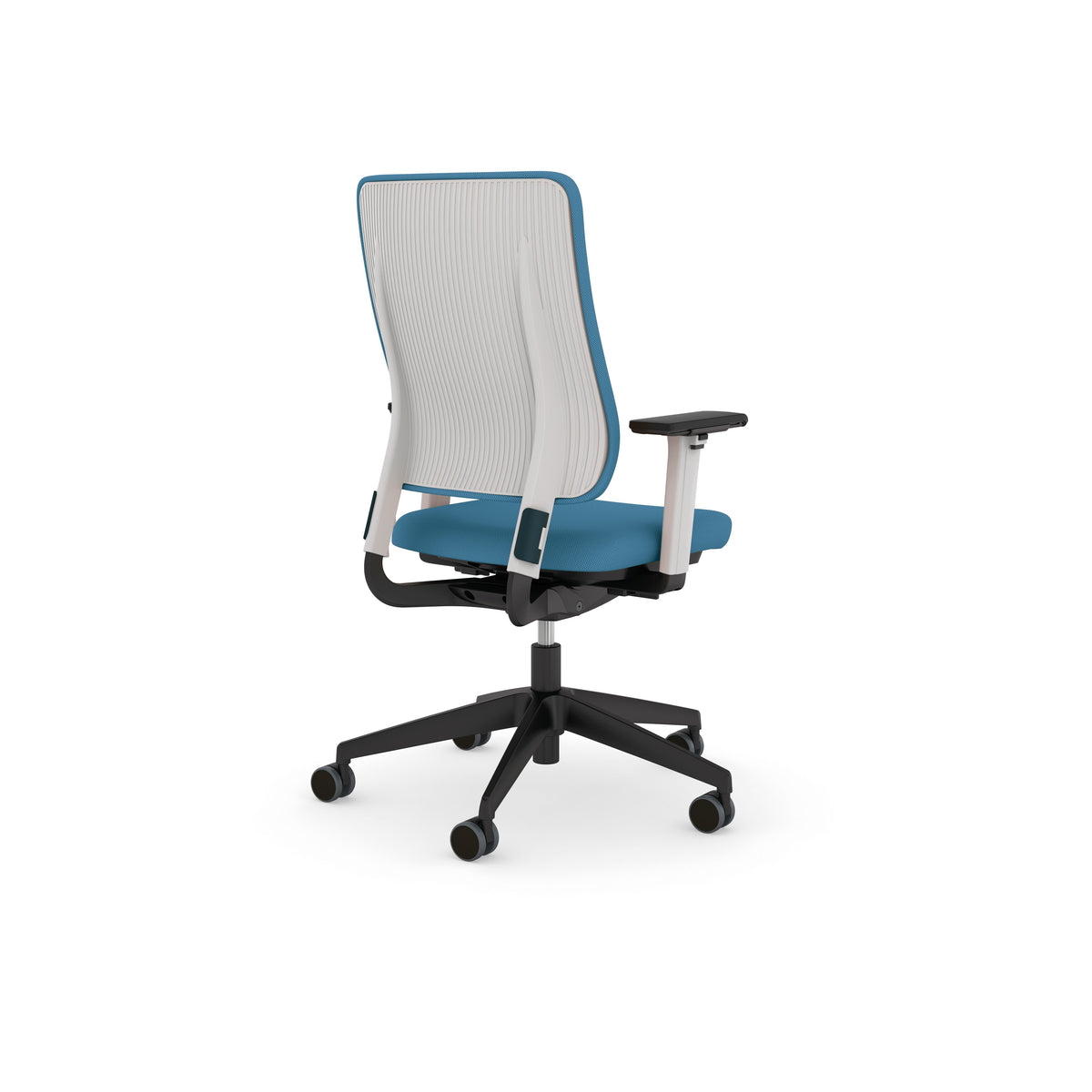 Drumback Task Chair - three-quarter rear view showing the mesh backrest panel within its coloured frame