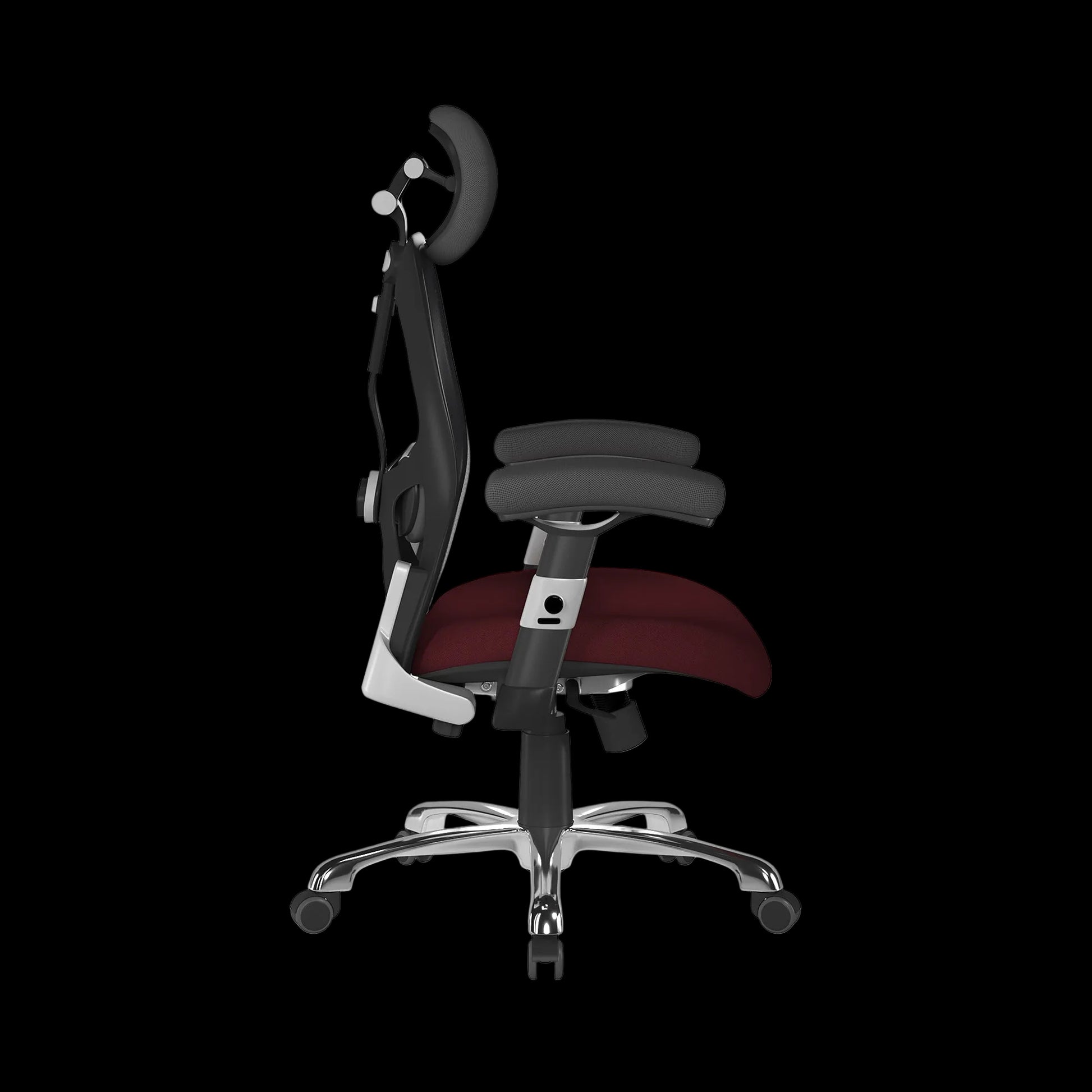 Ergonomic office chair with adjustable backrest on a black background