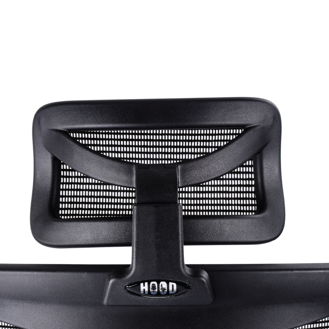 Ergonomic headrest attachment, curved mesh pad, black