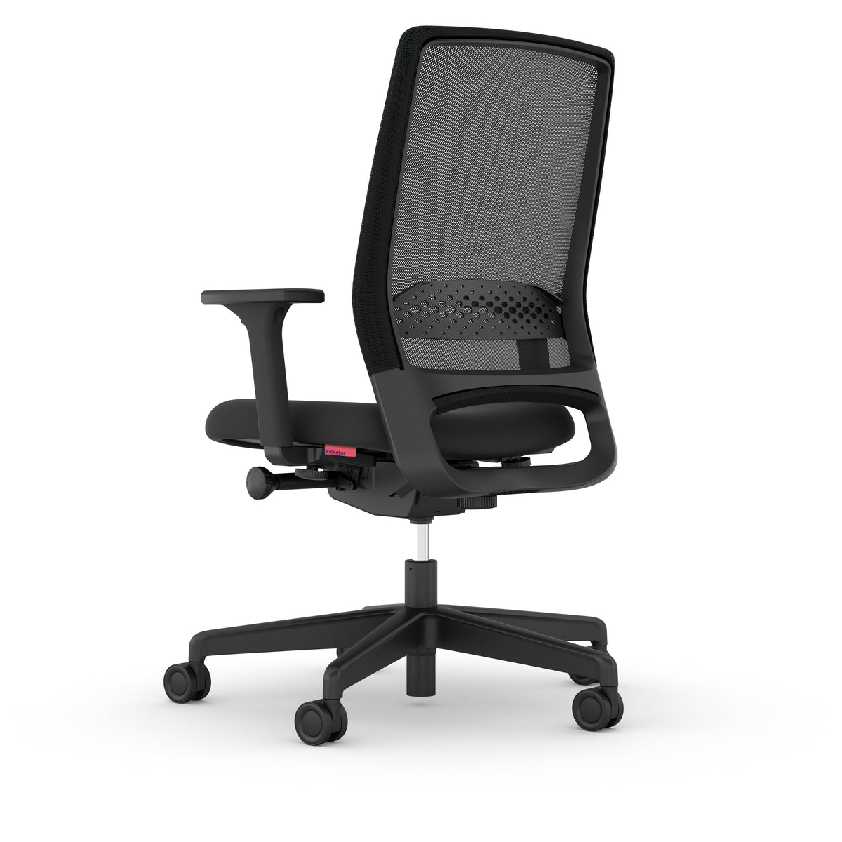 Kickster task chair, rear three-quarter view showing mesh backrest and lumbar support