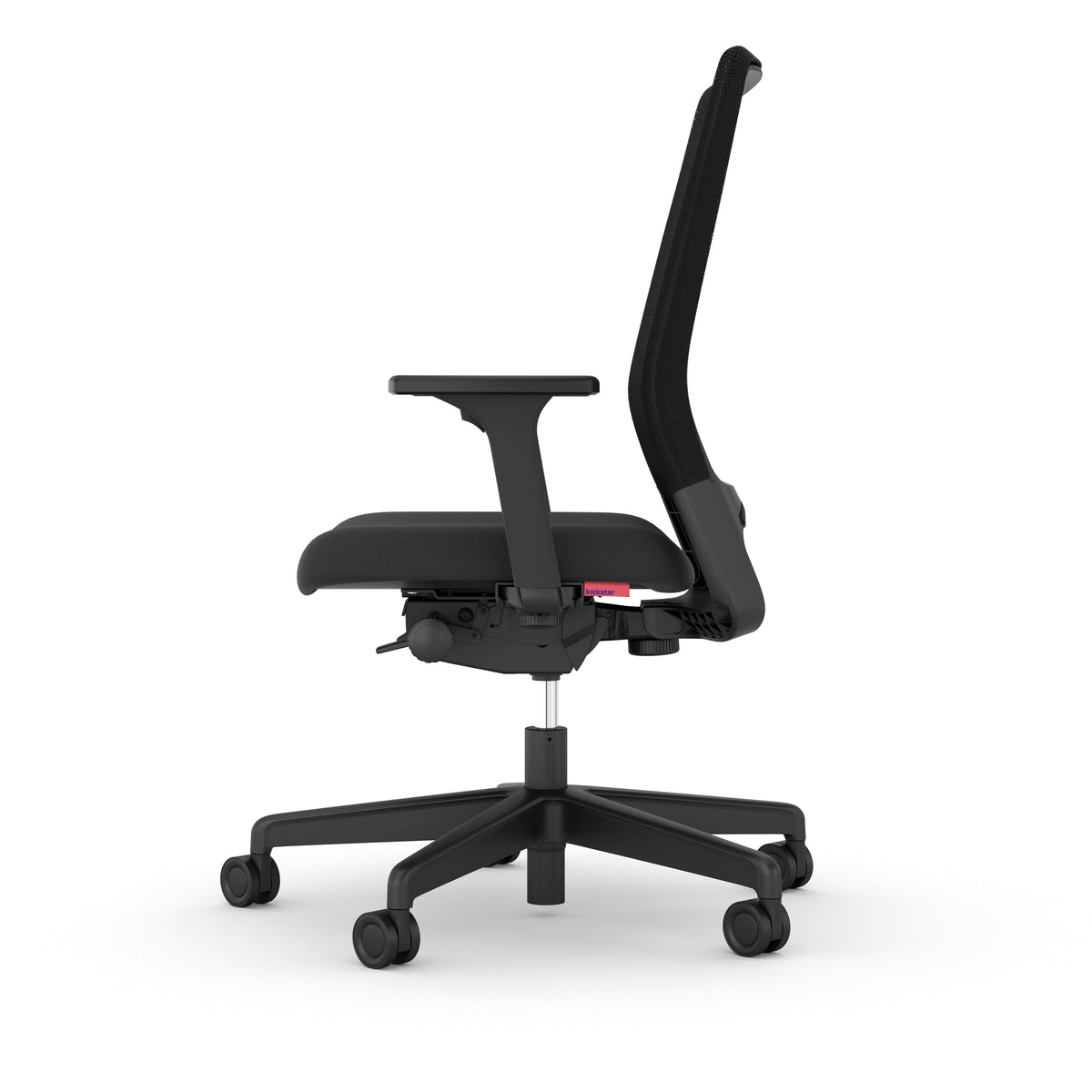 Kickster task chair, side profile showing backrest angle and seat height
