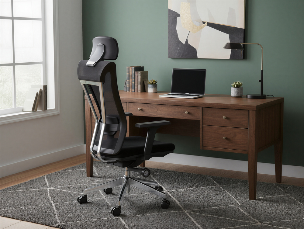 Moritz Mesh Chair in a home-office setting
