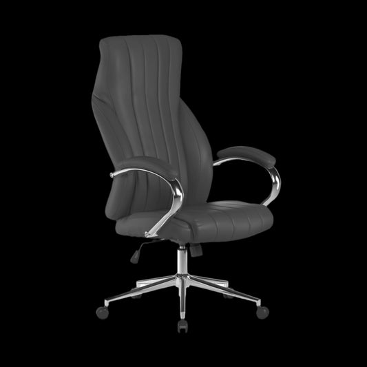 Gray office chair with a black background