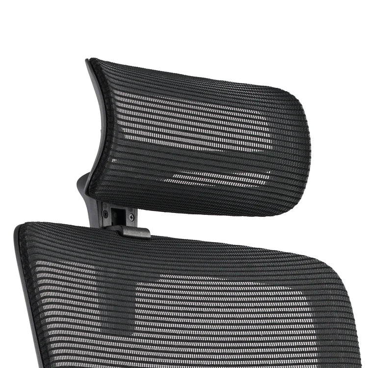 Ergonomic Headrest - close view of the mesh headrest fitted to the top of a mesh backrest